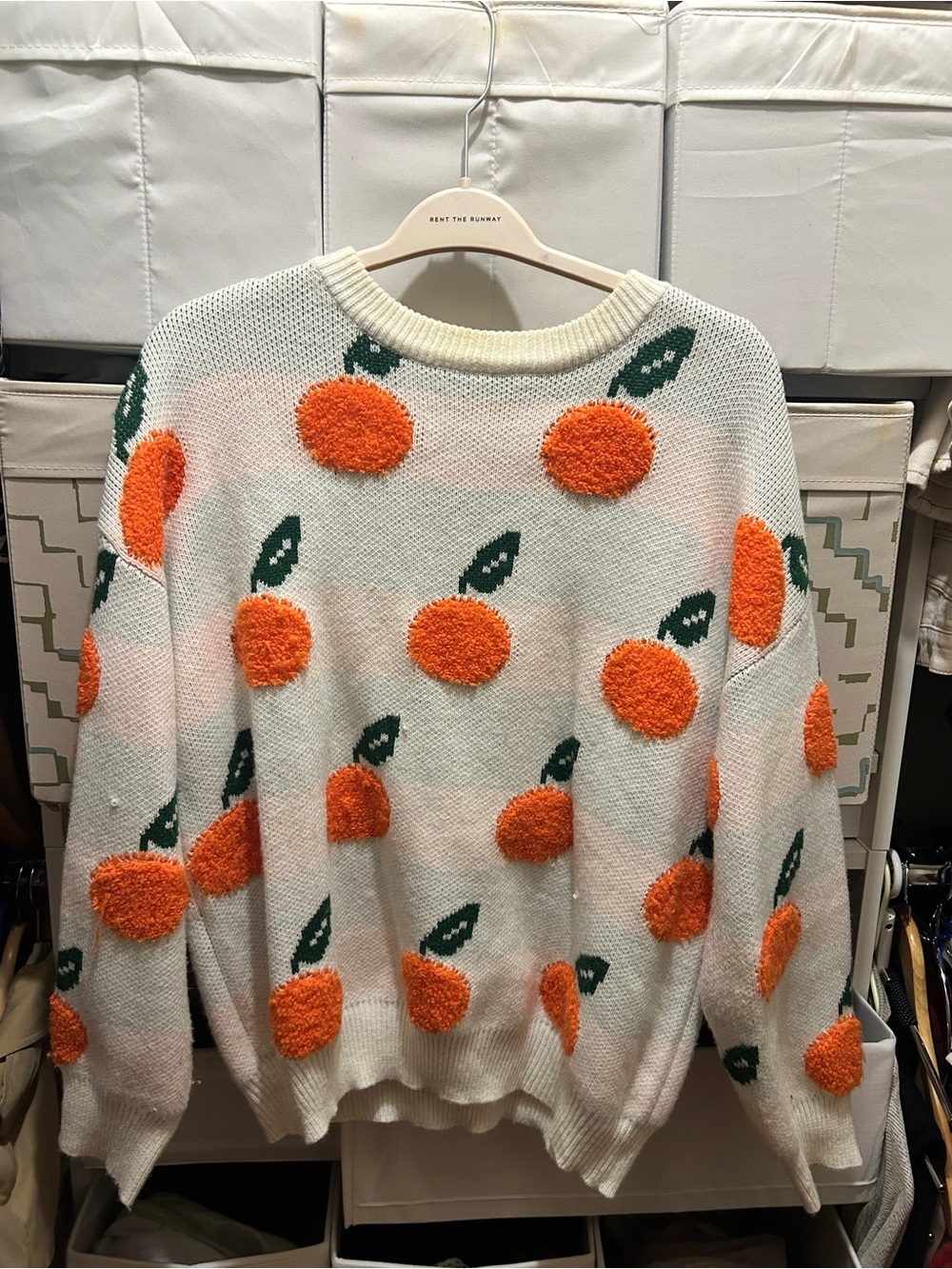 Cider Cream Crewneck Sweater with Orange Pom Fruit Motif